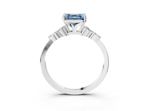 White gold Fancy Blue Asscher Cut Brilliant Diamond Solitaire Ring with Pear Side Stones and Four-Prong Setting_21