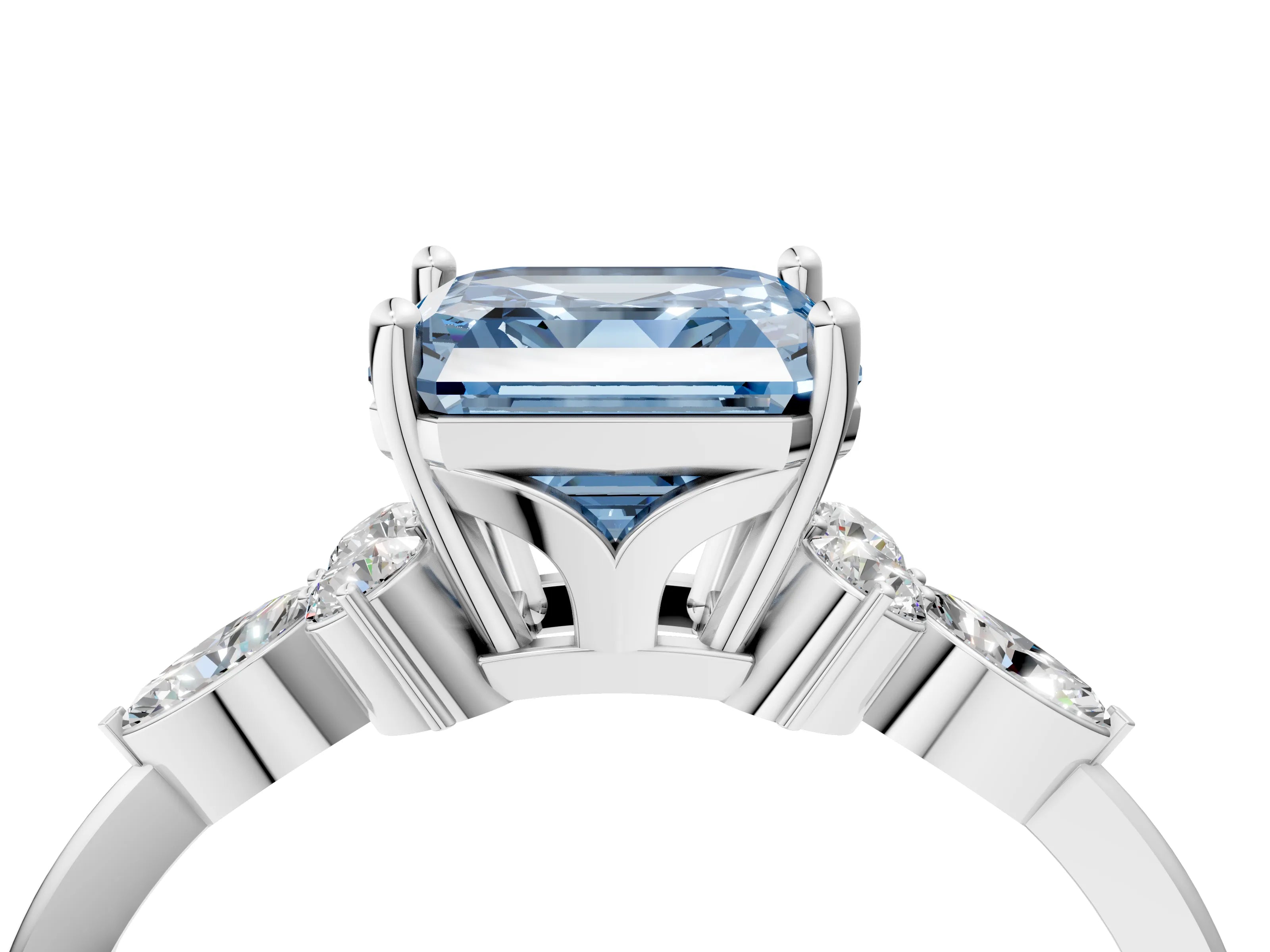 White gold Fancy Blue Asscher Cut Brilliant Diamond Solitaire Ring with Pear Side Stones and Four-Prong Setting_22