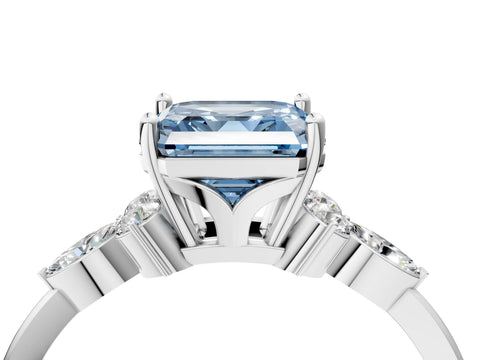 White gold Fancy Blue Asscher Cut Brilliant Diamond Solitaire Ring with Pear Side Stones and Four-Prong Setting_22