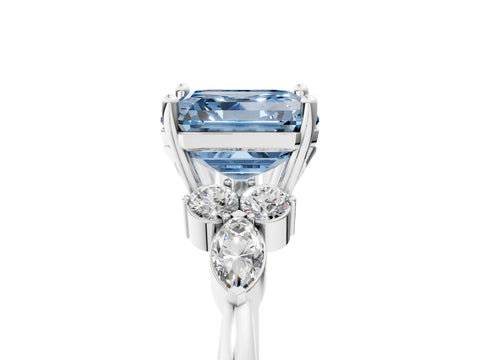 White gold Fancy Blue Asscher Cut Brilliant Diamond Solitaire Ring with Pear Side Stones and Four-Prong Setting_23