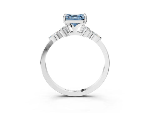 White gold Fancy Blue Asscher Cut Brilliant Diamond Solitaire Ring with Pear Side Stones and Four-Prong Setting_9