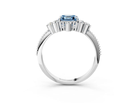 White gold Fancy Blue Asscher Cut Brilliant Diamond with Cluster Setting on a Beaded Band and Four-Prong Setting_27