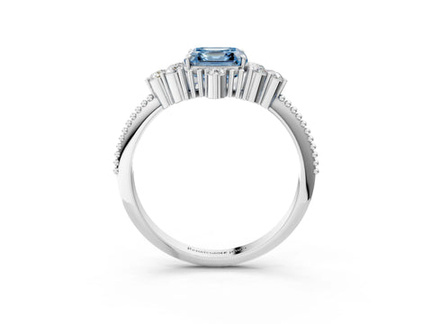 White gold Fancy Blue Asscher Cut Brilliant Diamond with Cluster Setting on a Beaded Band and Four-Prong Setting_3