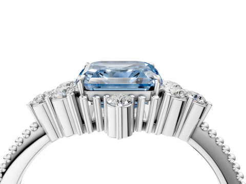 White gold Fancy Blue Asscher Cut Brilliant Diamond with Cluster Setting on a Beaded Band and Four-Prong Setting_4