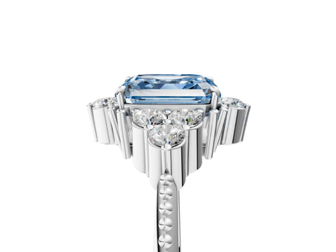 White gold Fancy Blue Asscher Cut Brilliant Diamond with Cluster Setting on a Beaded Band and Four-Prong Setting_5