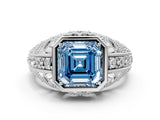 White gold Fancy Blue Asscher Cut Brilliant Milgrain Filigree Diamond Ring with Square Prong Setting_30