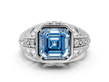 White gold Fancy Blue Asscher Cut Brilliant Milgrain Filigree Diamond Ring with Square Prong Setting_6