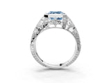 White gold Fancy Blue Asscher Cut Brilliant Milgrain Filigree Diamond Ring with Square Prong Setting_9