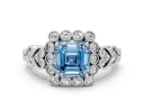 White gold Fancy Blue Asscher Cut Brilliant Milgrain Pave Heart Band Solitaire Ring_12