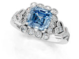 White gold Fancy Blue Asscher Cut Brilliant Milgrain Pave Heart Band Solitaire Ring_13