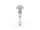 White gold Fancy Blue Asscher Cut Brilliant Milgrain Pave Heart Band Solitaire Ring_14