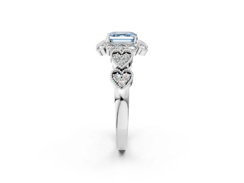 White gold Fancy Blue Asscher Cut Brilliant Milgrain Pave Heart Band Solitaire Ring_14