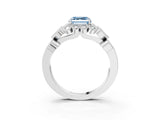 White gold Fancy Blue Asscher Cut Brilliant Milgrain Pave Heart Band Solitaire Ring_15