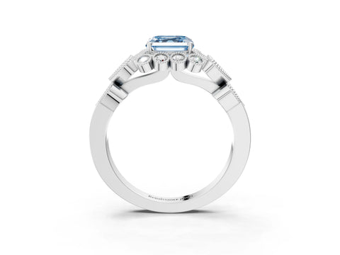 White gold Fancy Blue Asscher Cut Brilliant Milgrain Pave Heart Band Solitaire Ring_15