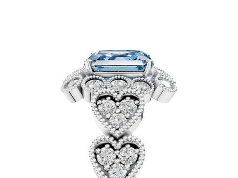 White gold Fancy Blue Asscher Cut Brilliant Milgrain Pave Heart Band Solitaire Ring_17