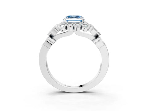 White gold Fancy Blue Asscher Cut Brilliant Milgrain Pave Heart Band Solitaire Ring_3