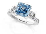 White gold Fancy Blue Asscher Cut Brilliant Three-Stone Diamond Ring with Pavé Band and Four-Prong Setting_16