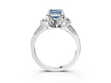 White gold Fancy Blue Asscher Cut Brilliant Three-Stone Diamond Ring with Pavé Band and Four-Prong Setting_18