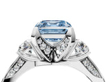 White gold Fancy Blue Asscher Cut Brilliant Three-Stone Diamond Ring with Pavé Band and Four-Prong Setting_19