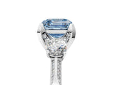 White gold Fancy Blue Asscher Cut Brilliant Three-Stone Diamond Ring with Pavé Band and Four-Prong Setting_20