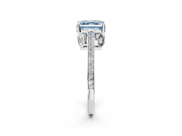 Platinum Asscher Cut Cathedral Engagement Ring Setting for Fancy Blue Center with Pave Shoulders