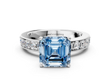 White gold Fancy Blue Asscher  Cut Channel Set Diamond Engagement Ring with Four-Prong Setting