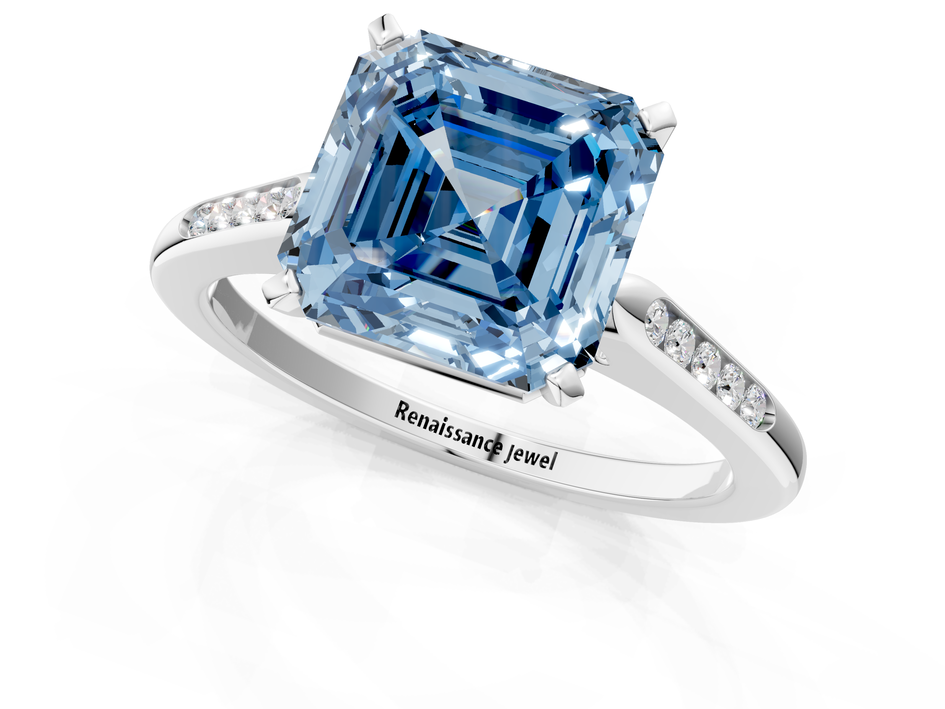 White gold Fancy Blue Asscher  Cut Channel Set Solitaire Engagement Ring with Four-Prong Setting_1
