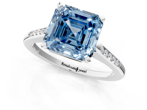 White gold Fancy Blue Asscher  Cut Channel Set Solitaire Engagement Ring with Four-Prong Setting_1