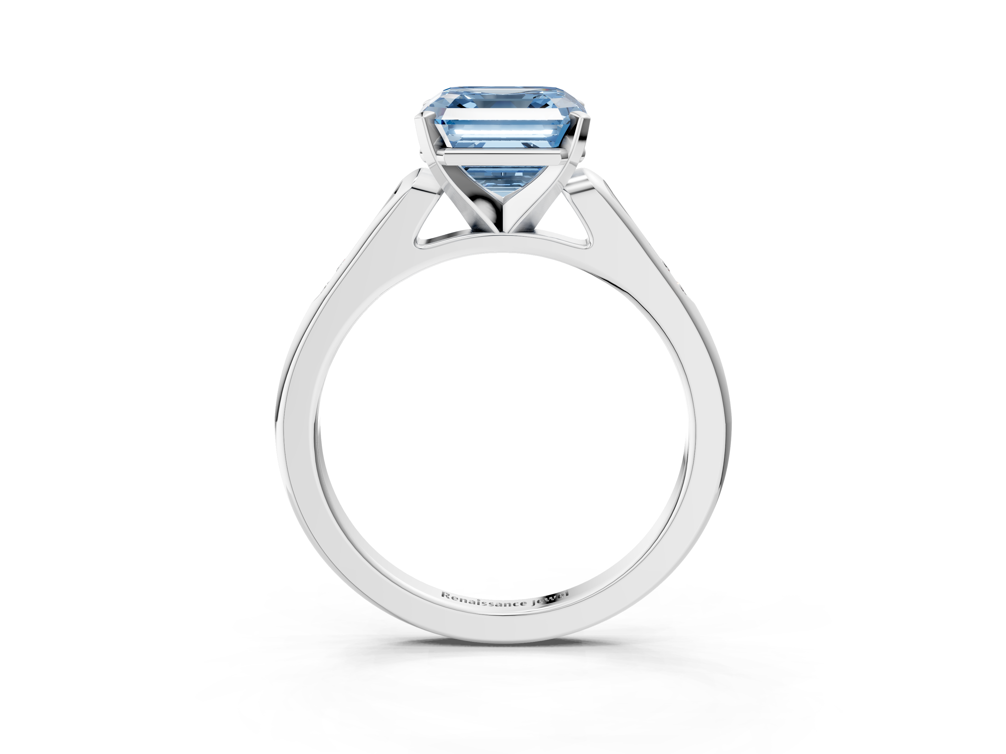 White gold Fancy Blue Asscher  Cut Channel Set Solitaire Engagement Ring with Four-Prong Setting_3