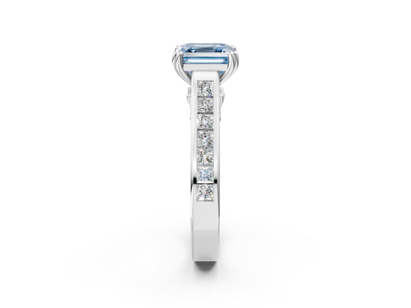 Sterling Silver Asscher Cut Channel Set Solitaire Engagement Ring Setting for Fancy Blue Center with Double Claw Prongs