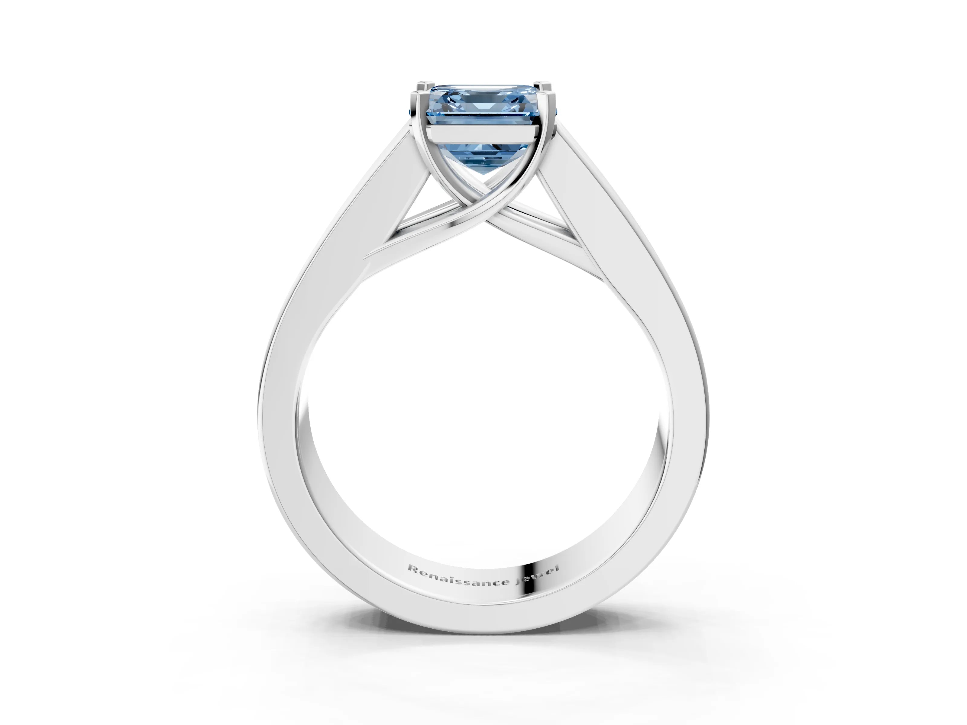 White gold Fancy Blue Asscher Cut Cut Channel Set Solitaire Ring with Four-Prong Setting_3