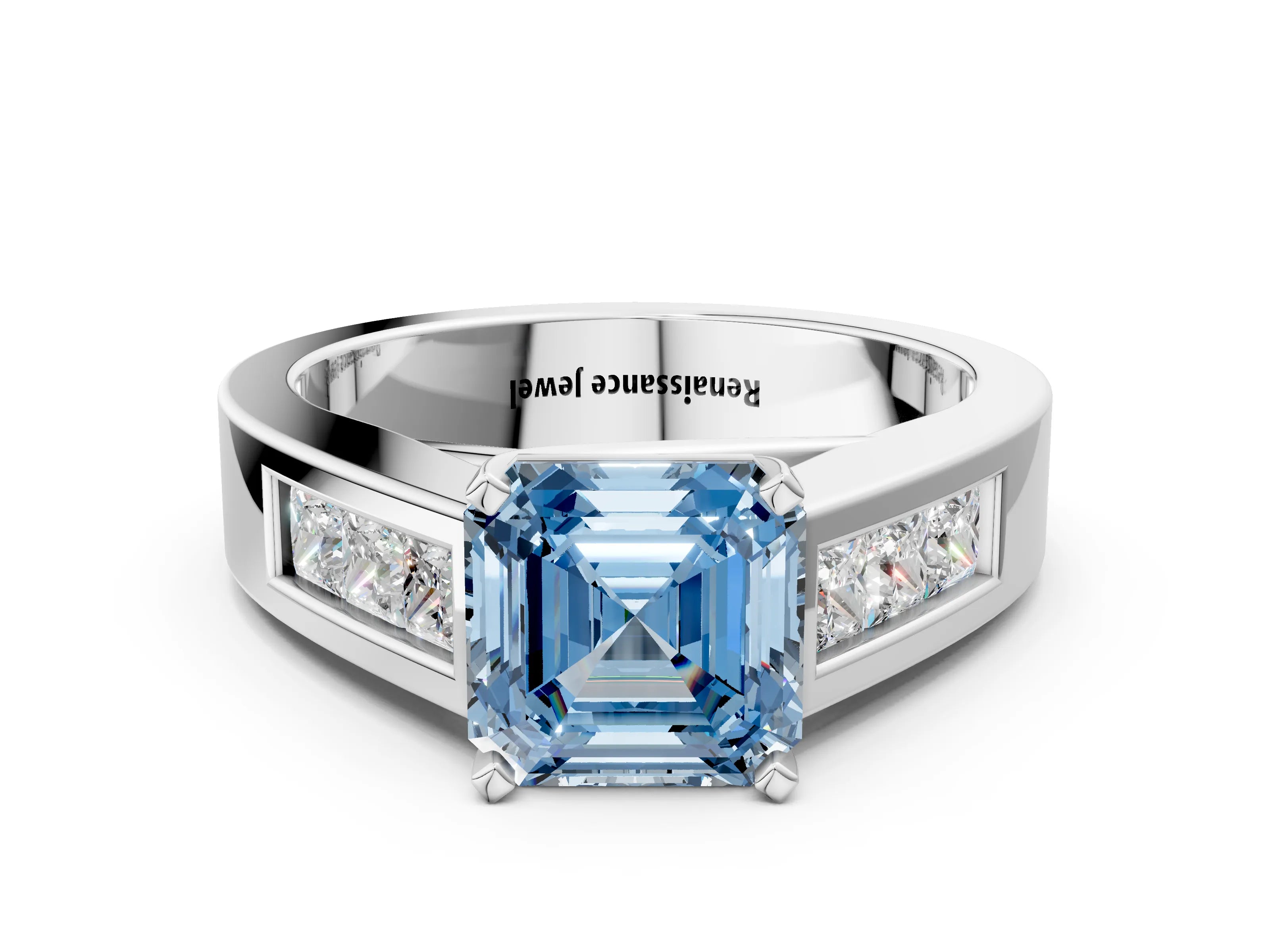 White gold Fancy Blue Asscher Cut Cut Channel Set Solitaire Ring with Four-Prong Setting_36