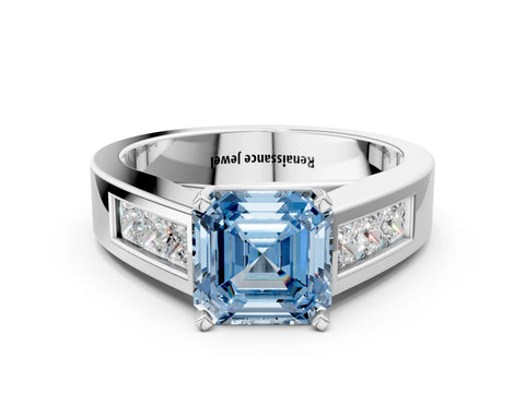 White gold Fancy Blue Asscher Cut Cut Channel Set Solitaire Ring with Four-Prong Setting_36