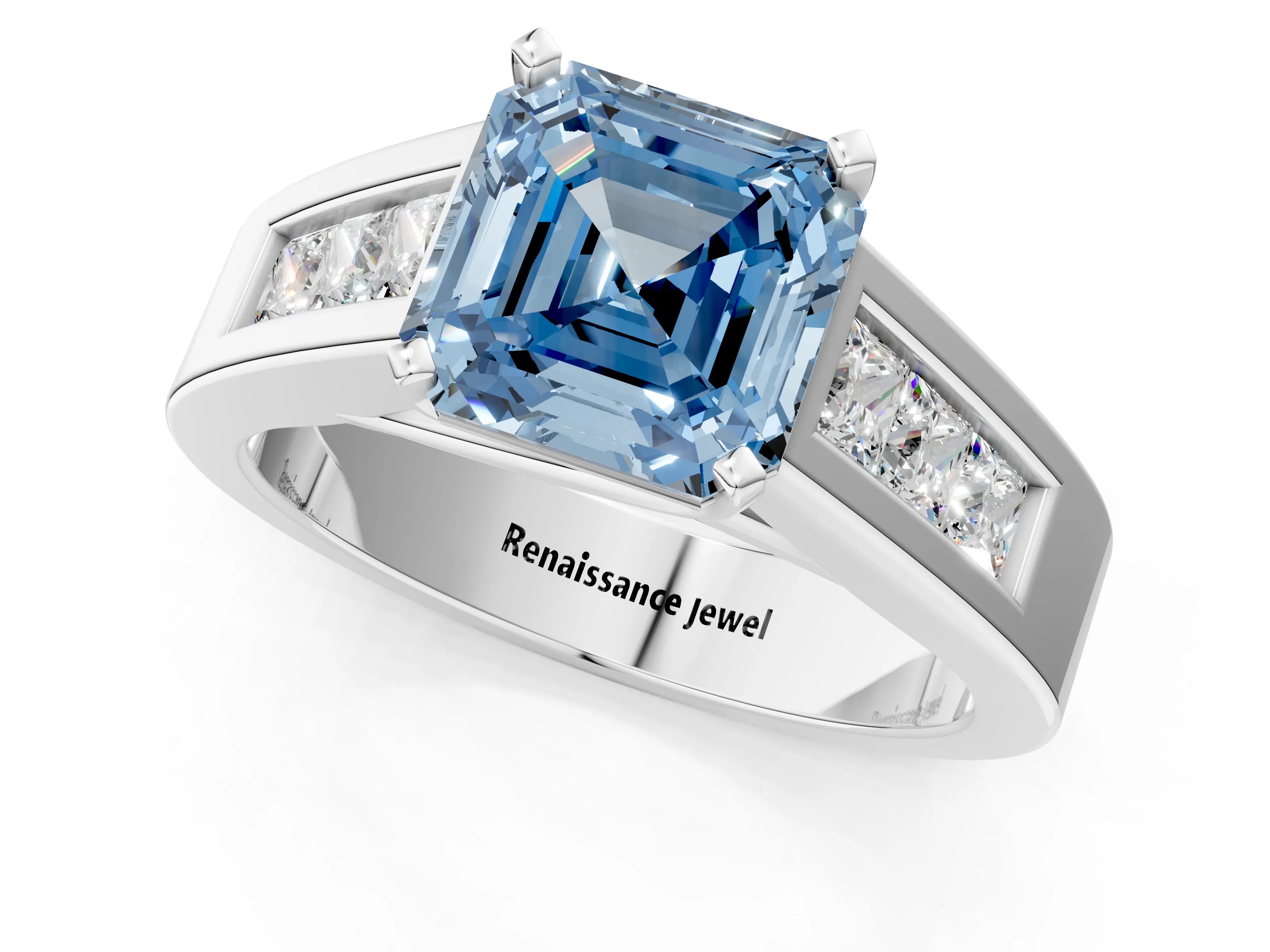 White gold Fancy Blue Asscher Cut Cut Channel Set Solitaire Ring with Four-Prong Setting_37