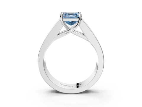 White gold Fancy Blue Asscher Cut Cut Channel Set Solitaire Ring with Four-Prong Setting_3