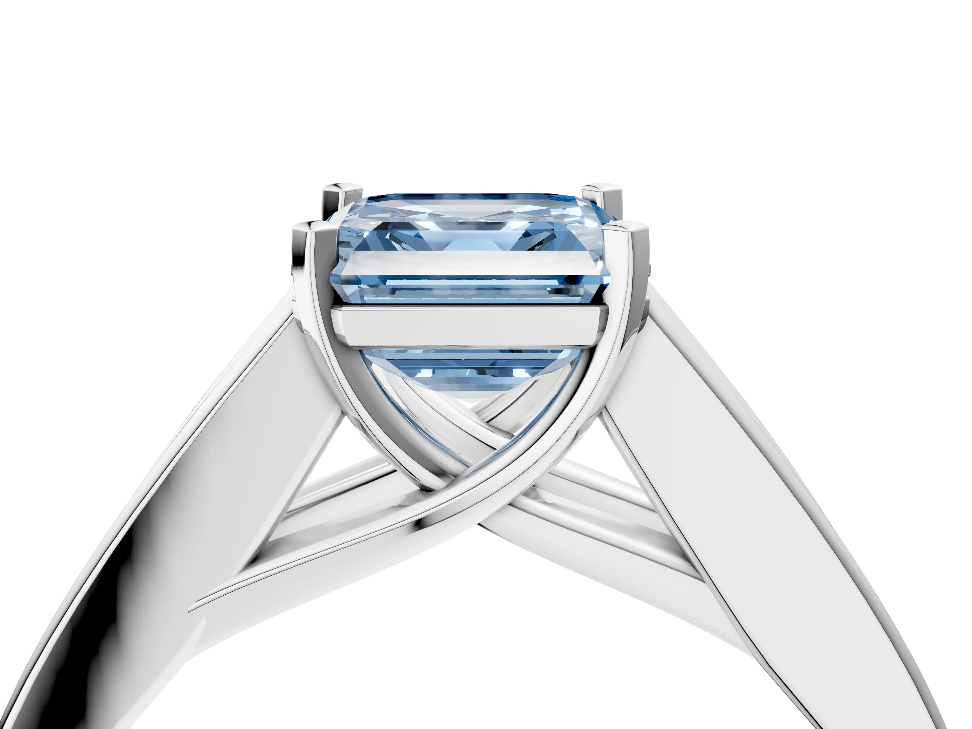 White gold Fancy Blue Asscher Cut Cut Channel Set Solitaire Ring with Four-Prong Setting_4