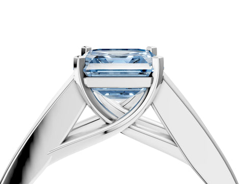 White gold Fancy Blue Asscher Cut Cut Channel Set Solitaire Ring with Four-Prong Setting_4