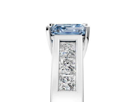 White gold Fancy Blue Asscher Cut Cut Channel Set Solitaire Ring with Four-Prong Setting_5
