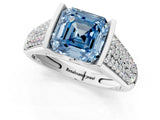 White gold Fancy Blue Asscher Cut Cut Diamond Channel Set Pave Band with Tension Prong Setting_1
