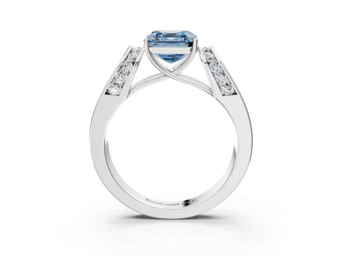 White gold Fancy Blue Asscher Cut Cut Diamond Channel Set Solitaire Ring with Four-Prong Setting_105