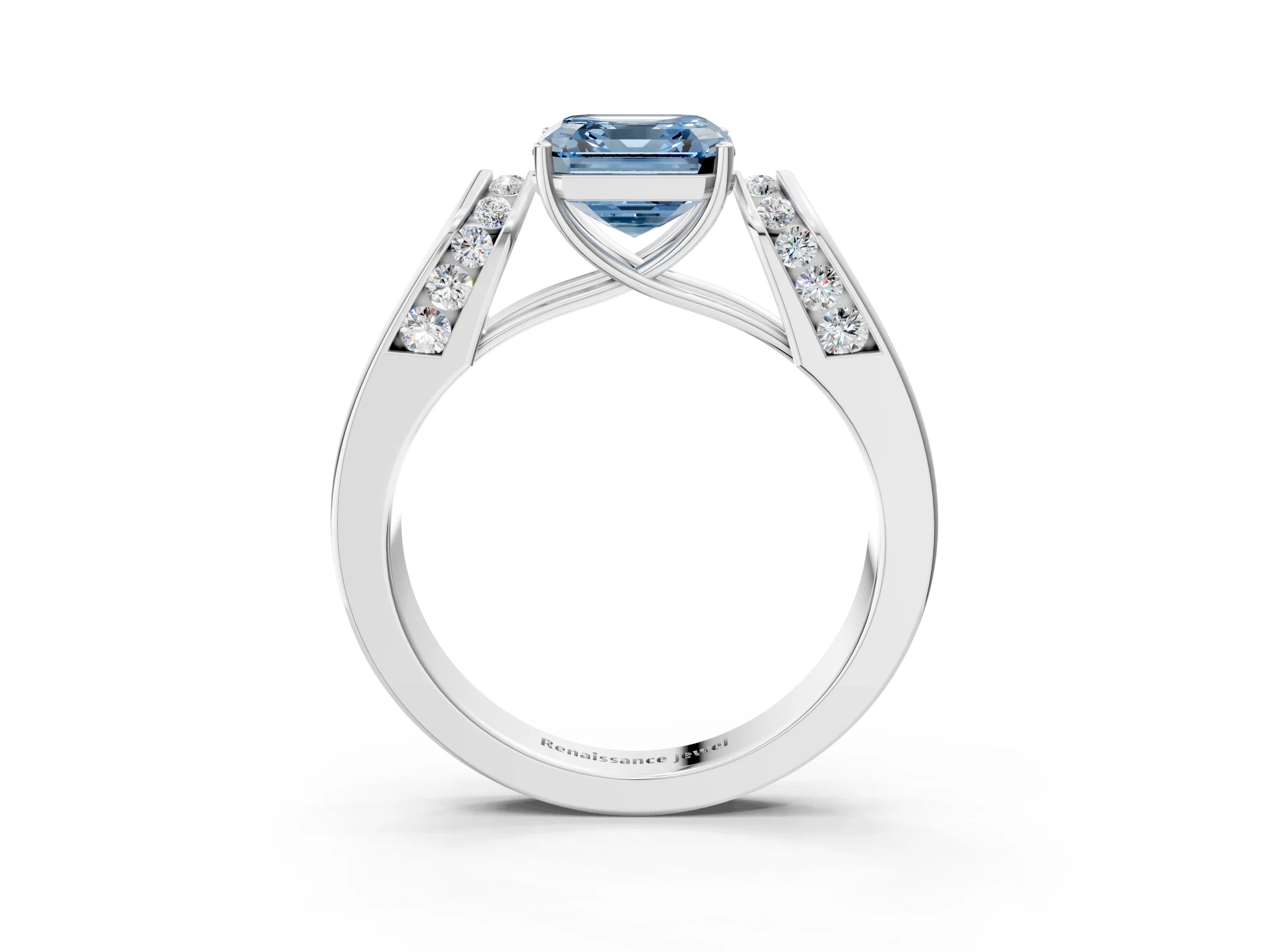 White gold Fancy Blue Asscher Cut Cut Diamond Channel Set Solitaire Ring with Four-Prong Setting_111