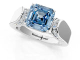 White gold Fancy Blue Asscher Cut Cut Diamond Channel Set Solitaire Ring with Four-Prong Setting_131