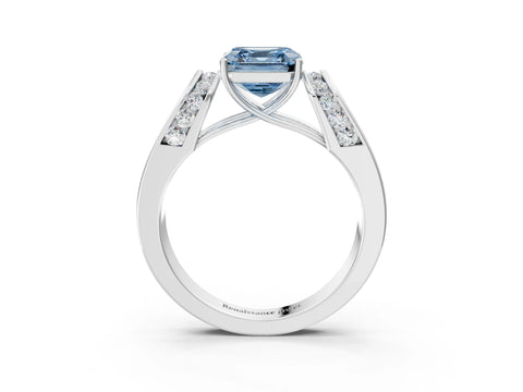 White gold Fancy Blue Asscher Cut Cut Diamond Channel Set Solitaire Ring with Four-Prong Setting_3