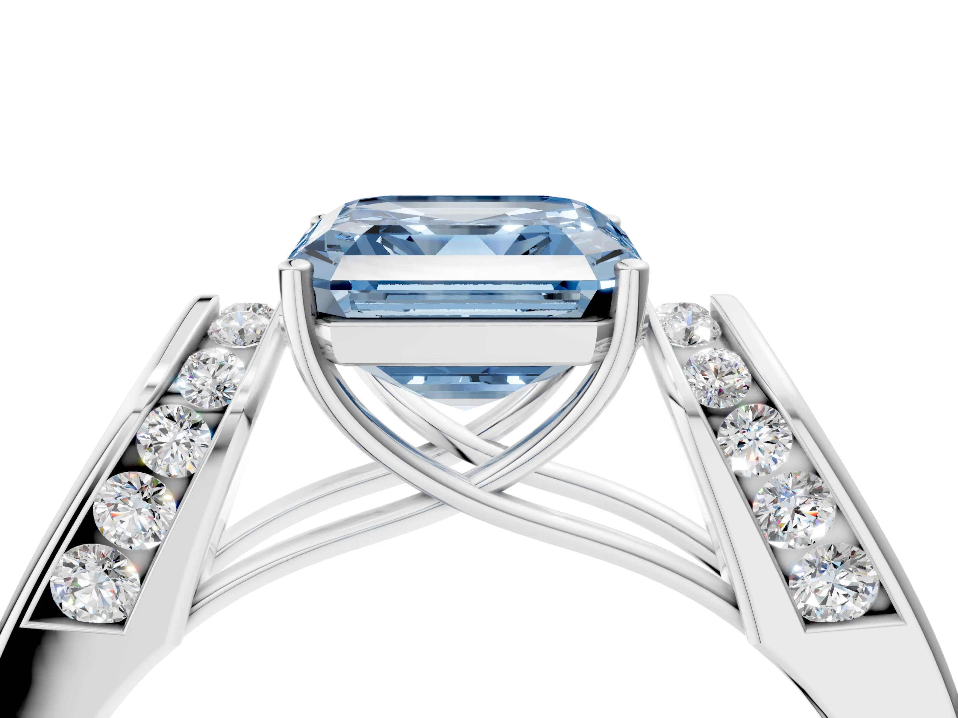 White gold Fancy Blue Asscher Cut Cut Diamond Channel Set Solitaire Ring with Four-Prong Setting_4