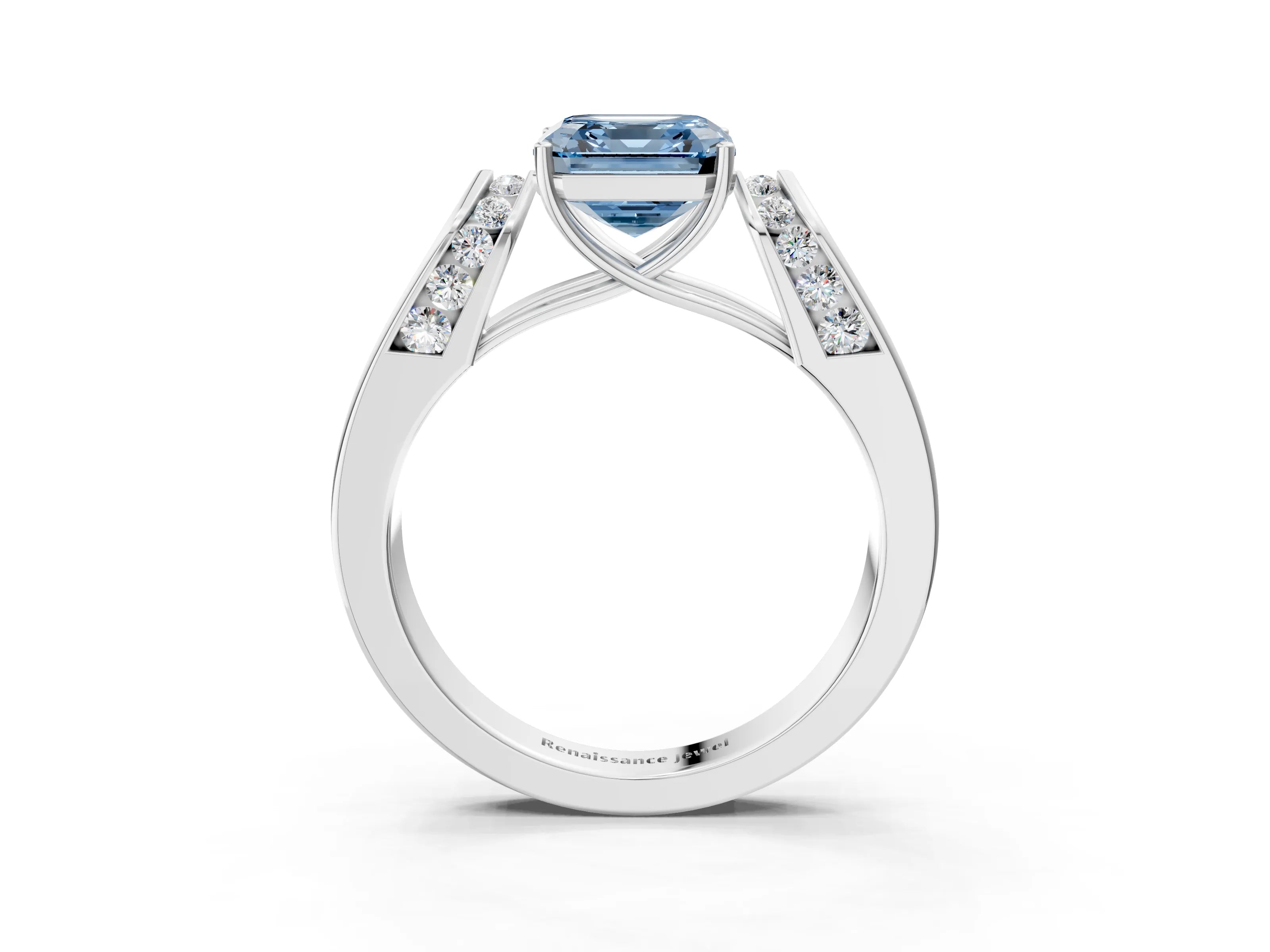 White gold Fancy Blue Asscher Cut Cut Diamond Channel Set Solitaire Ring with Four-Prong Setting_63