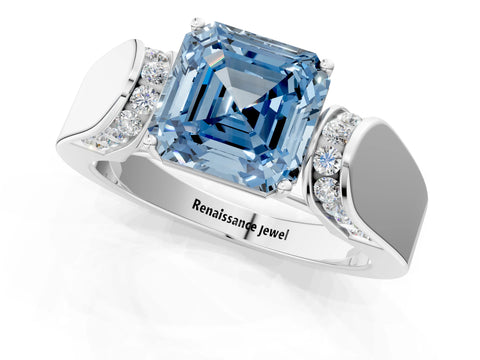 White gold Fancy Blue Asscher Cut Cut Diamond Channel Set Solitaire Ring with Four-Prong Setting_85