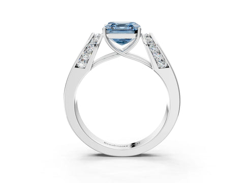 White gold Fancy Blue Asscher Cut Cut Diamond Channel Set Solitaire Ring with Four-Prong Setting_87