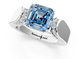 White gold Fancy Blue Asscher Cut Cut Diamond Channel Set Solitaire Ring with Four-Prong Setting_97
