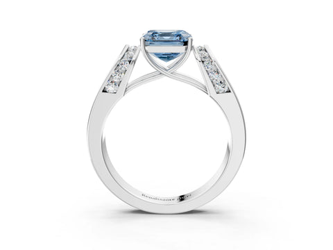 White gold Fancy Blue Asscher Cut Cut Diamond Channel Set Solitaire Ring with Four-Prong Setting_99