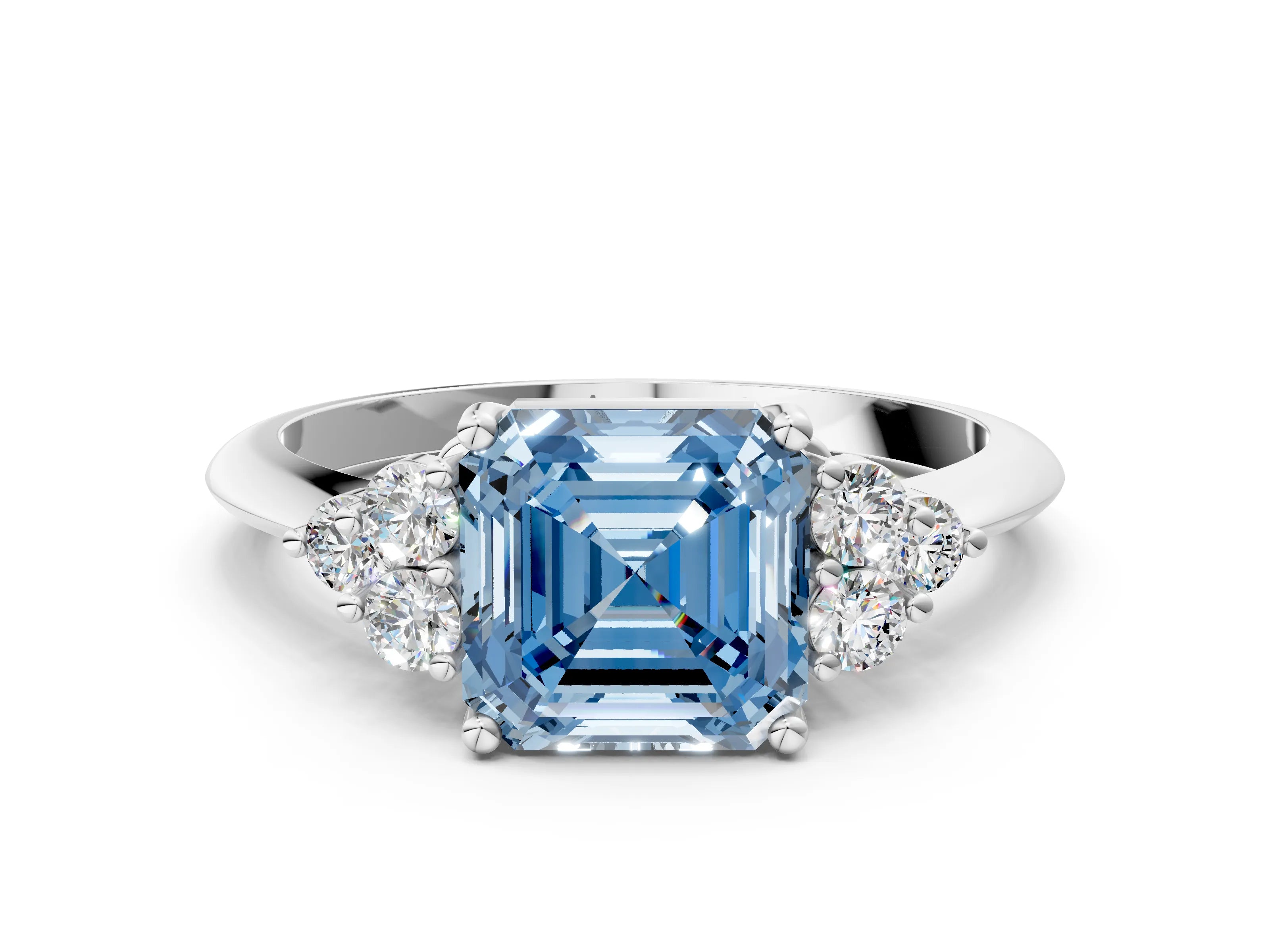 White gold Fancy Blue Asscher Cut Cut Diamond Cluster Ring with Solitaire Band and Four-Prong Setting_12